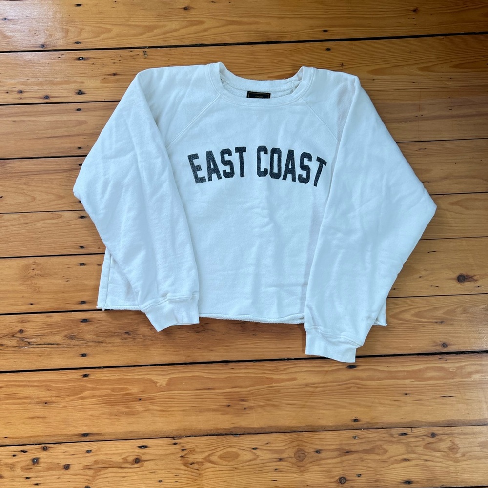 White “East Coast” Raw-hem Long sleeve sweatshirt